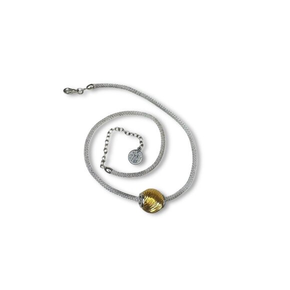 Anne Klein Silver Tone Mesh Chain Necklace Gold Tone Slide Pendant - Picture 3 of 4